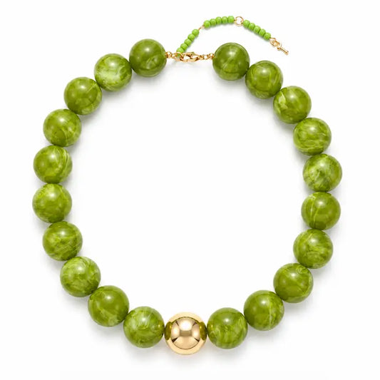 OLIVE SHELL BUBBLE BEADED STATEMENT NECKLACE