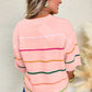 PINK COLOR BLOCK STRIPED HALF SLEEVE DROP SHOULDER