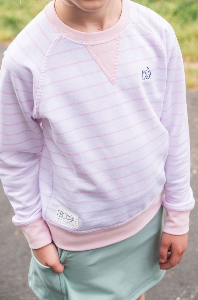 GIRLS CREW CONTROL SWEATSHIRT - PINK TULLE STRIPE