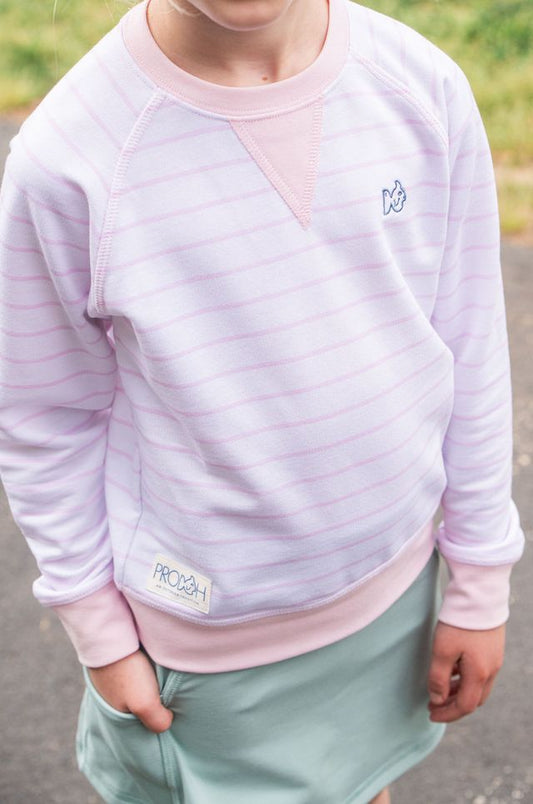 GIRLS CREW CONTROL SWEATSHIRT - PINK TULLE STRIPE