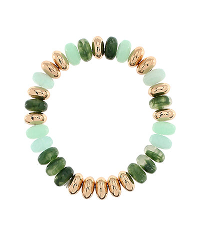 STONE RONDELLE & METAL BEAD BRACELET - GREEN/GOLD
