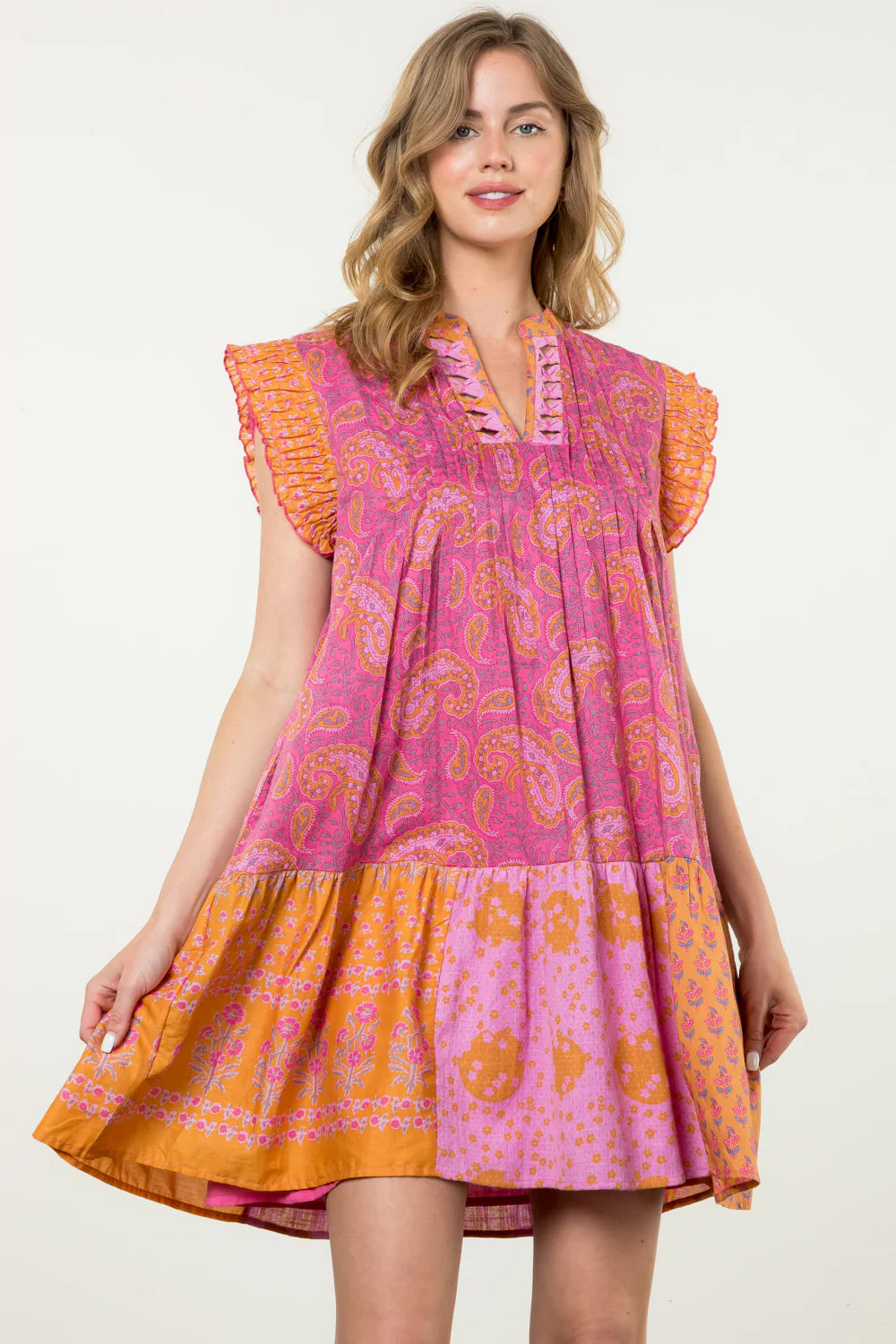 MULTI PRINT DRESS - PINK
