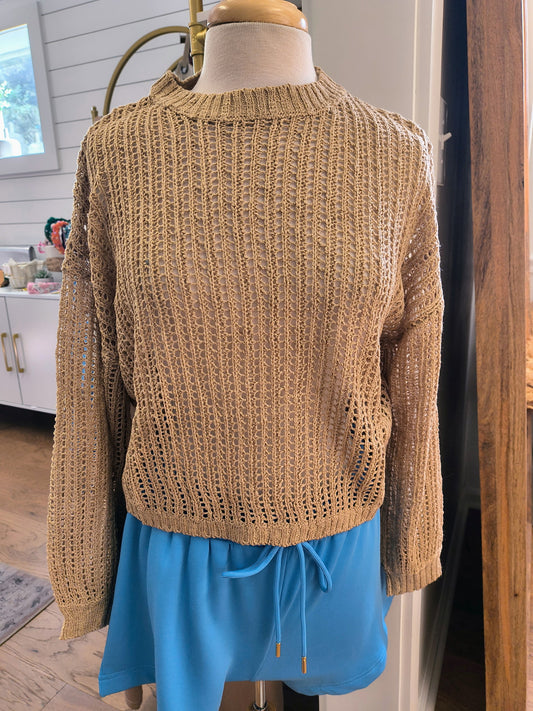 SOLID CROCHET SWEATER - CAMEL