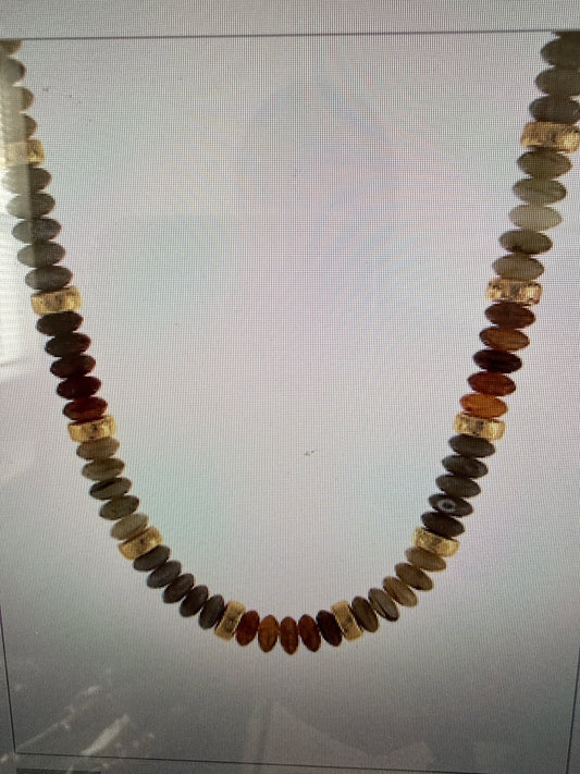COLOR WIDE BEAD & CCB STAND NECKLACE - BROWN/MULTI