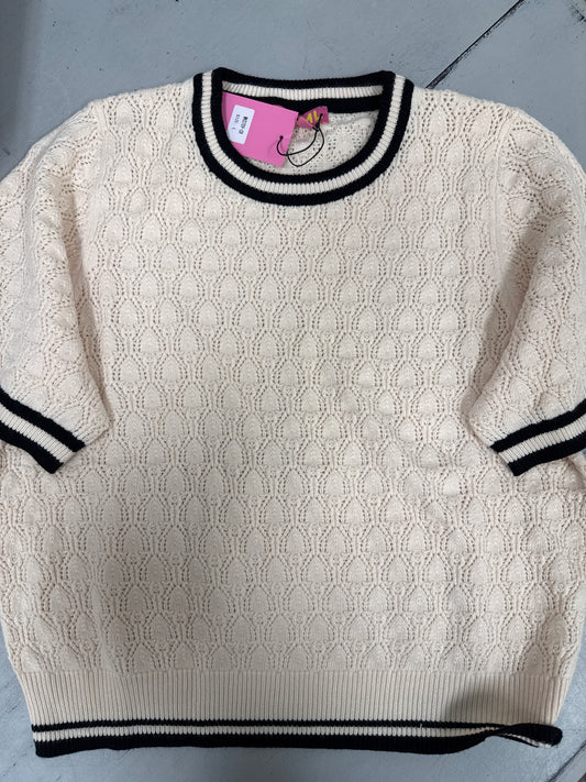 SHORT SLEEVE KNIT TOP - CREAM