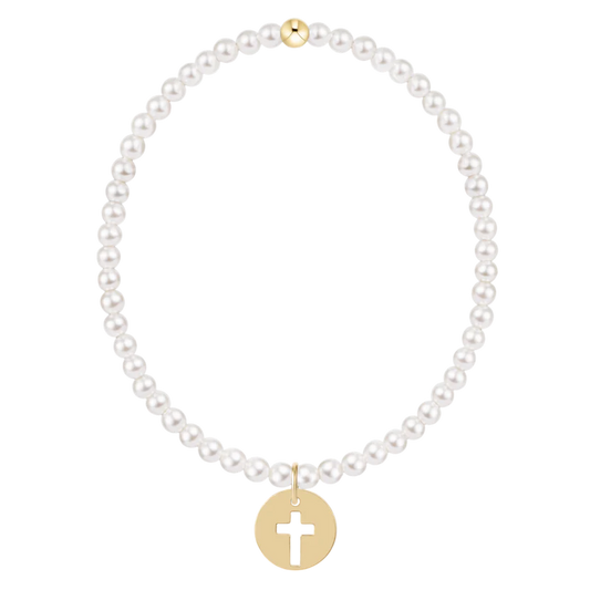 CLASSIC PEARL 3MM BRACELET - BLESSED GOLD DISC