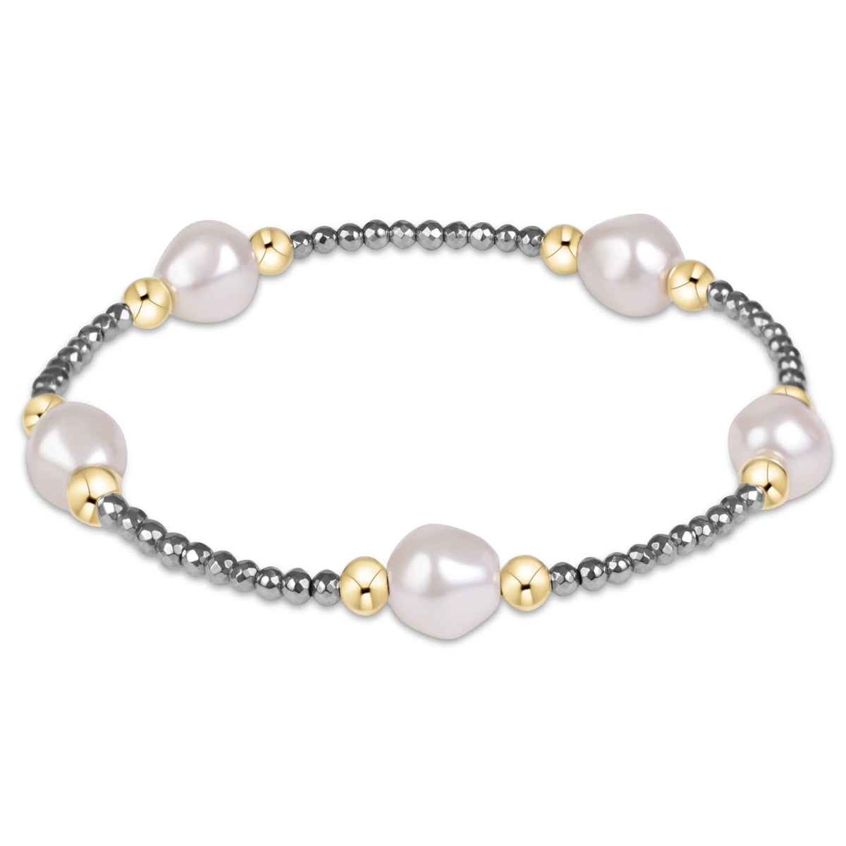 PURPOSE ADMIRE PEARL 8MM SILVER FACETED HEMATITE BRACELET