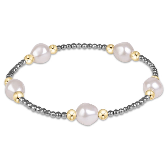 EXTENDS PURPOSE ADMIRE PEARL 8MM SILVER FACETED HEMATITE BRACELET