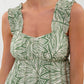 LEAF PRINT RUCHED MINI DRESS - GREEN