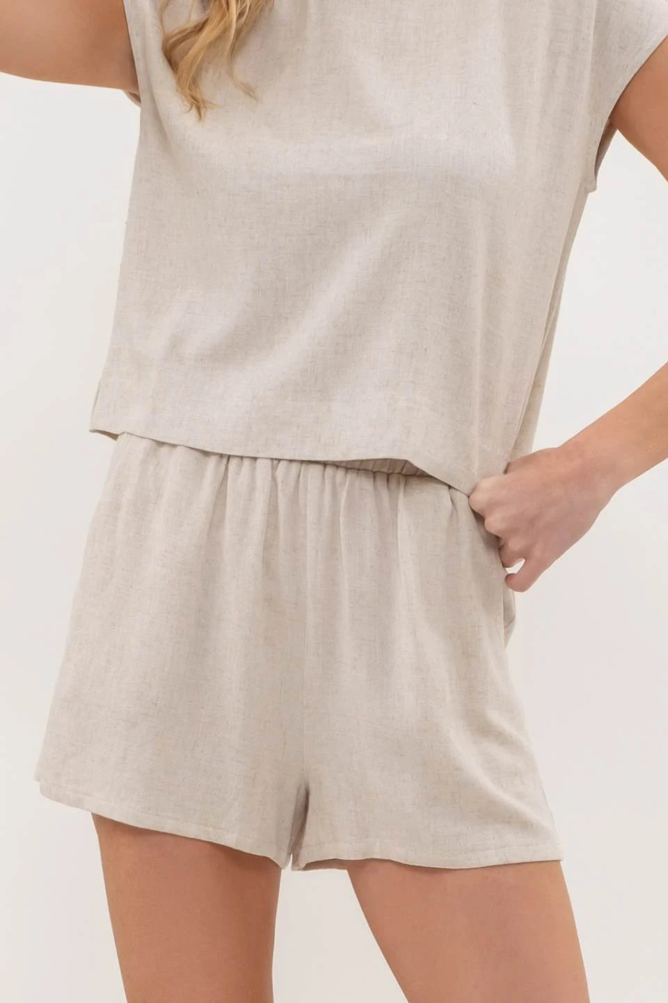 LINEN BLEND TOP AND SHORT SET - NATURAL