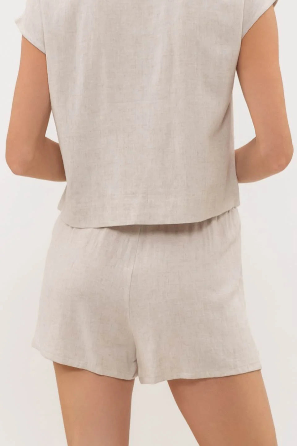 LINEN BLEND TOP AND SHORT SET - NATURAL