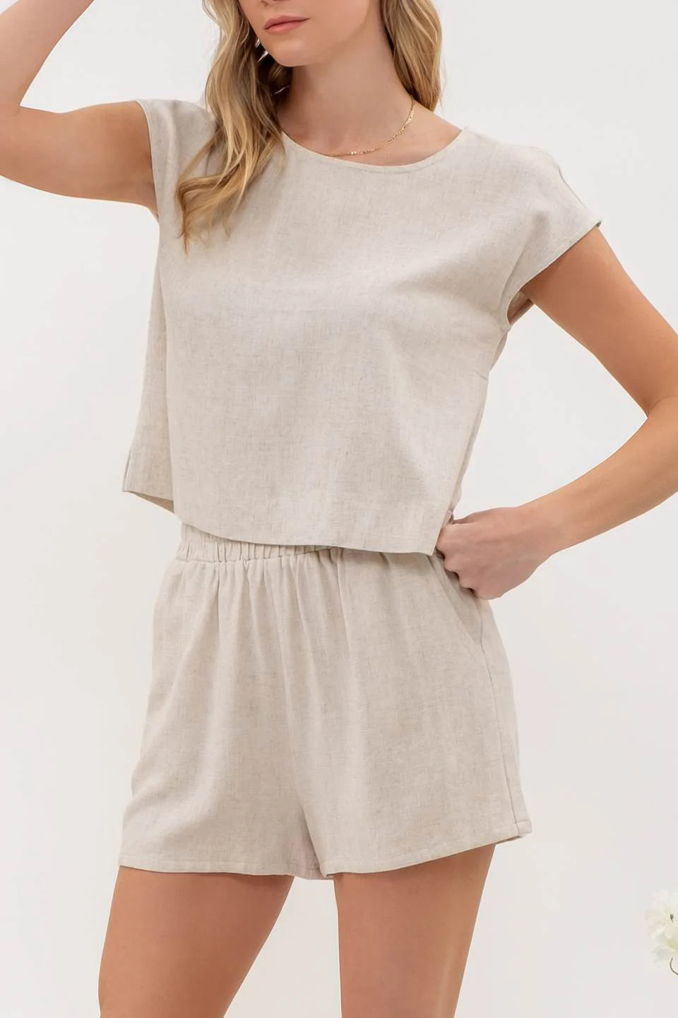 LINEN BLEND TOP AND SHORT SET - NATURAL