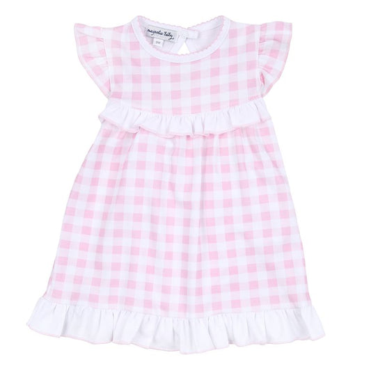 BABY CHECKS RUFFLE FLUTTER DRESS - PINK