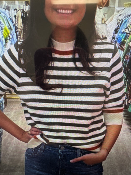 SHIRT SLEEVE STRIPED KNIT TOP - MITLICOLOR