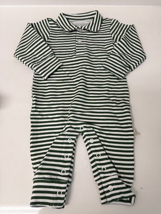 SWEATSHIRT POLO ROMPER - GREEN STRIPES