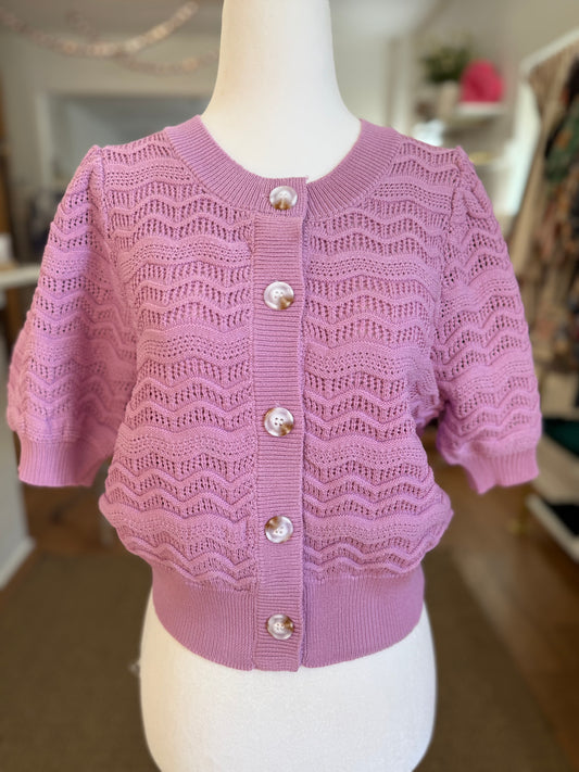 SHORT SLEEVE CARDIGAN WITH BUTTONS - LILAC PINK
