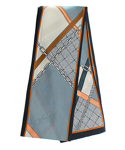 CHAIN PRINT NARROW SCARF - IVORY/MULTI