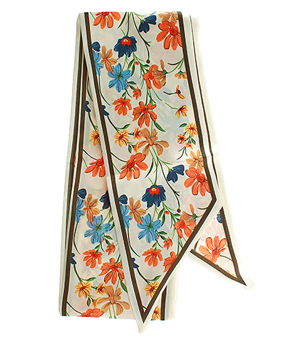 FLOWER PRINT TWILLY SCARF - IVORY/MULTI