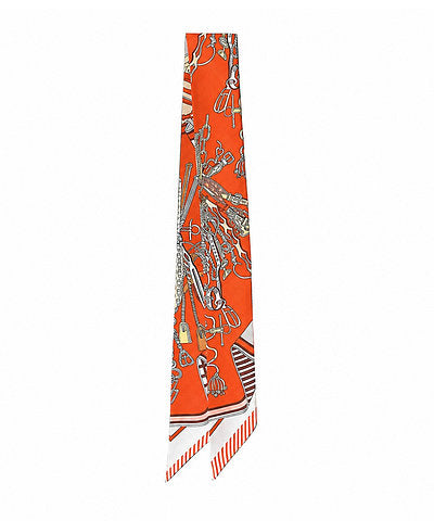 SKINNY MULTI PRINT SCARF - DARK ORANGE/BUCKLE