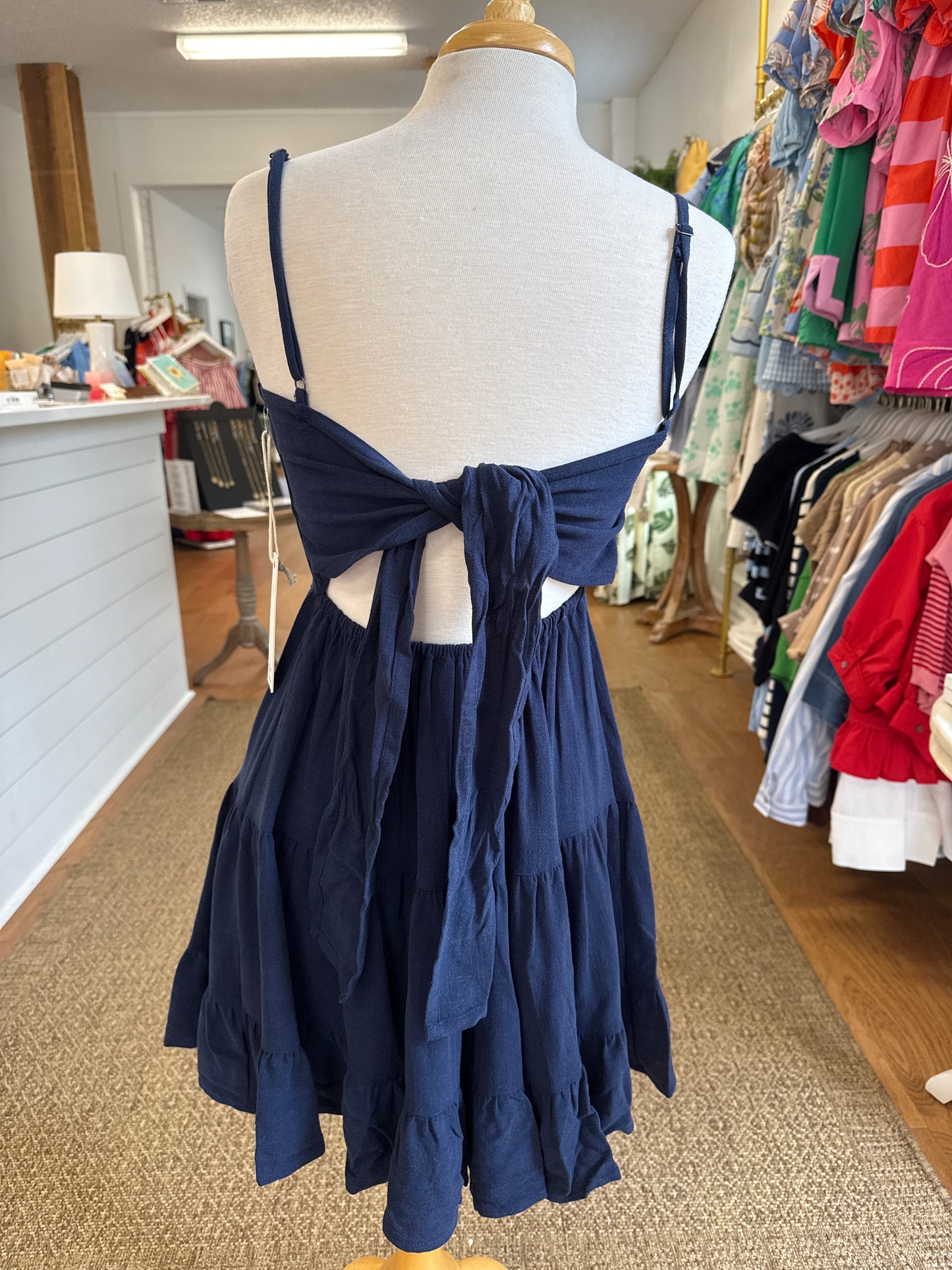 TIE BACK MINI DRESS - NAUTICAL NAVY