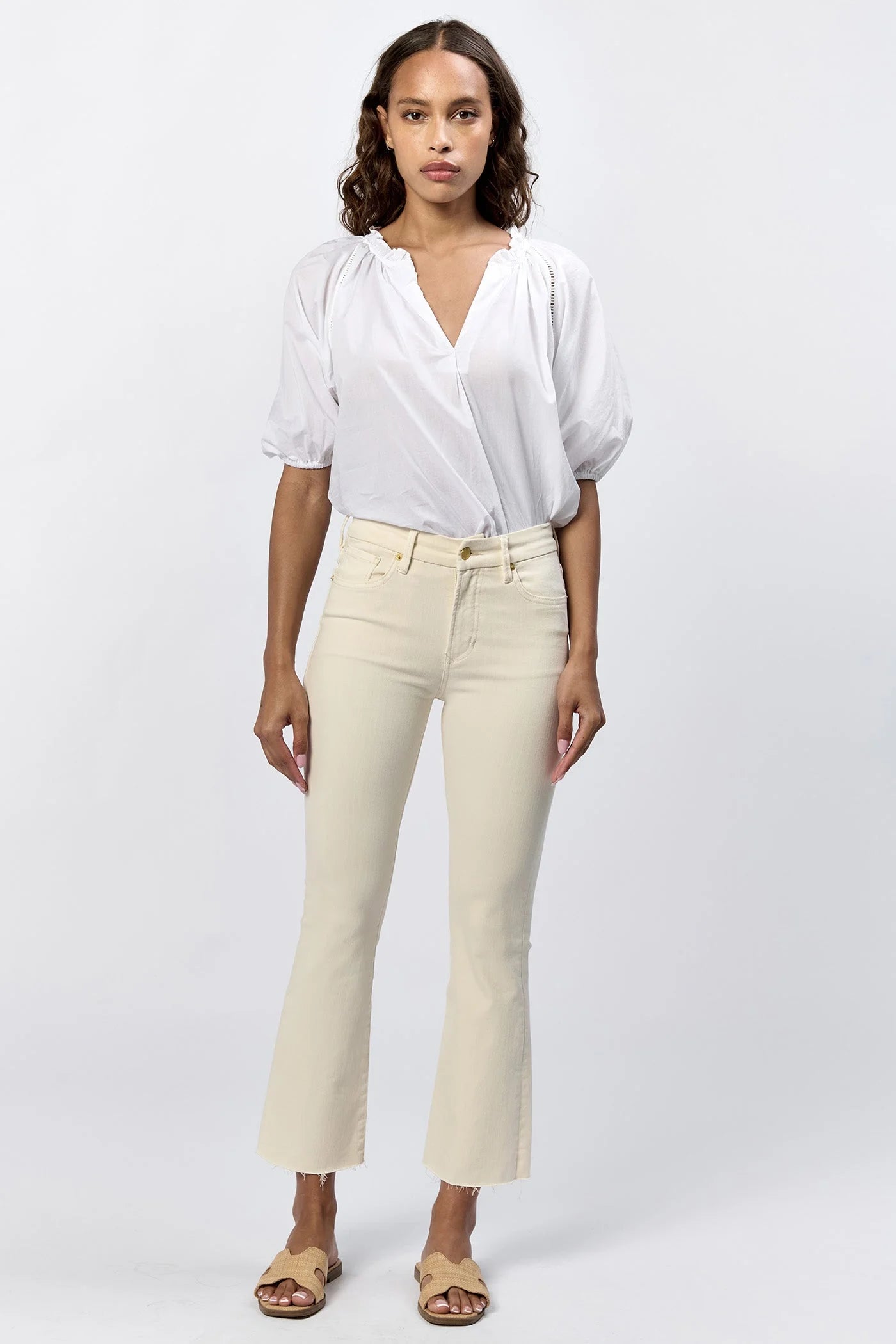 JEANNE MID RISE CROPPED FLARE JEANS - WHEAT