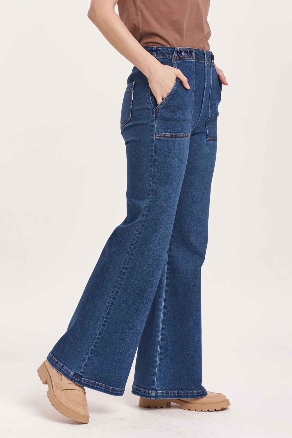FIONA HIGH RISE WIDE LEG JEANS - SEASCAPE
