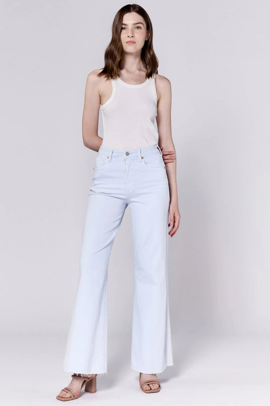 WIDE LEG SUPER HIGH RISE CUT OFF HEM FIONA JEANS - WHITE
