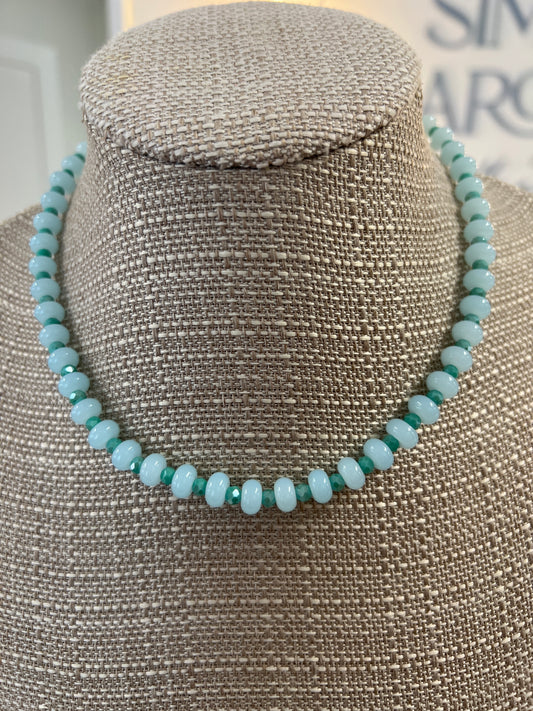 JADE BEAD/CRYSTAL NECKLACE - ASSORTED COLORS