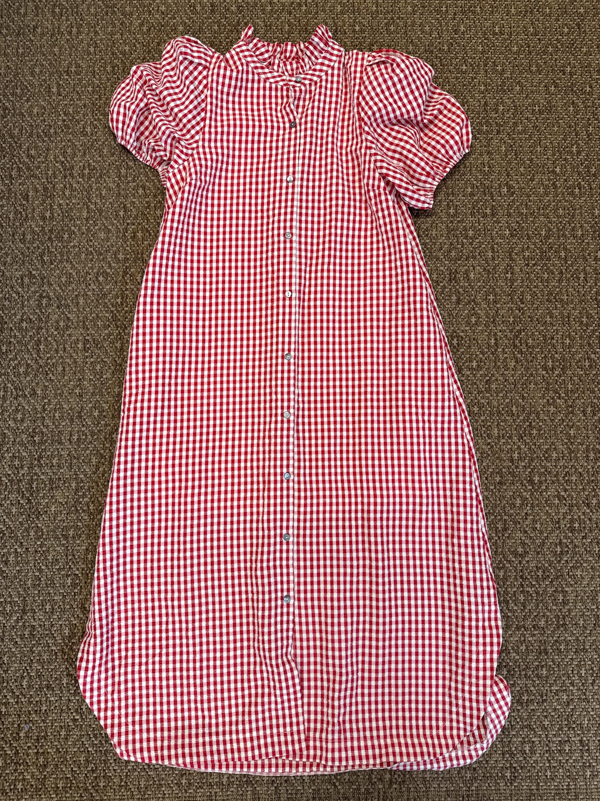 red gingham midi dress GINGHAM HIGH NECK MIDI DRESS