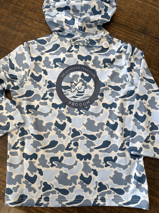 KID'S PRO PERFORMANCE HOODIE T-SHIRT - BLUE BREAK POINT CAMO
