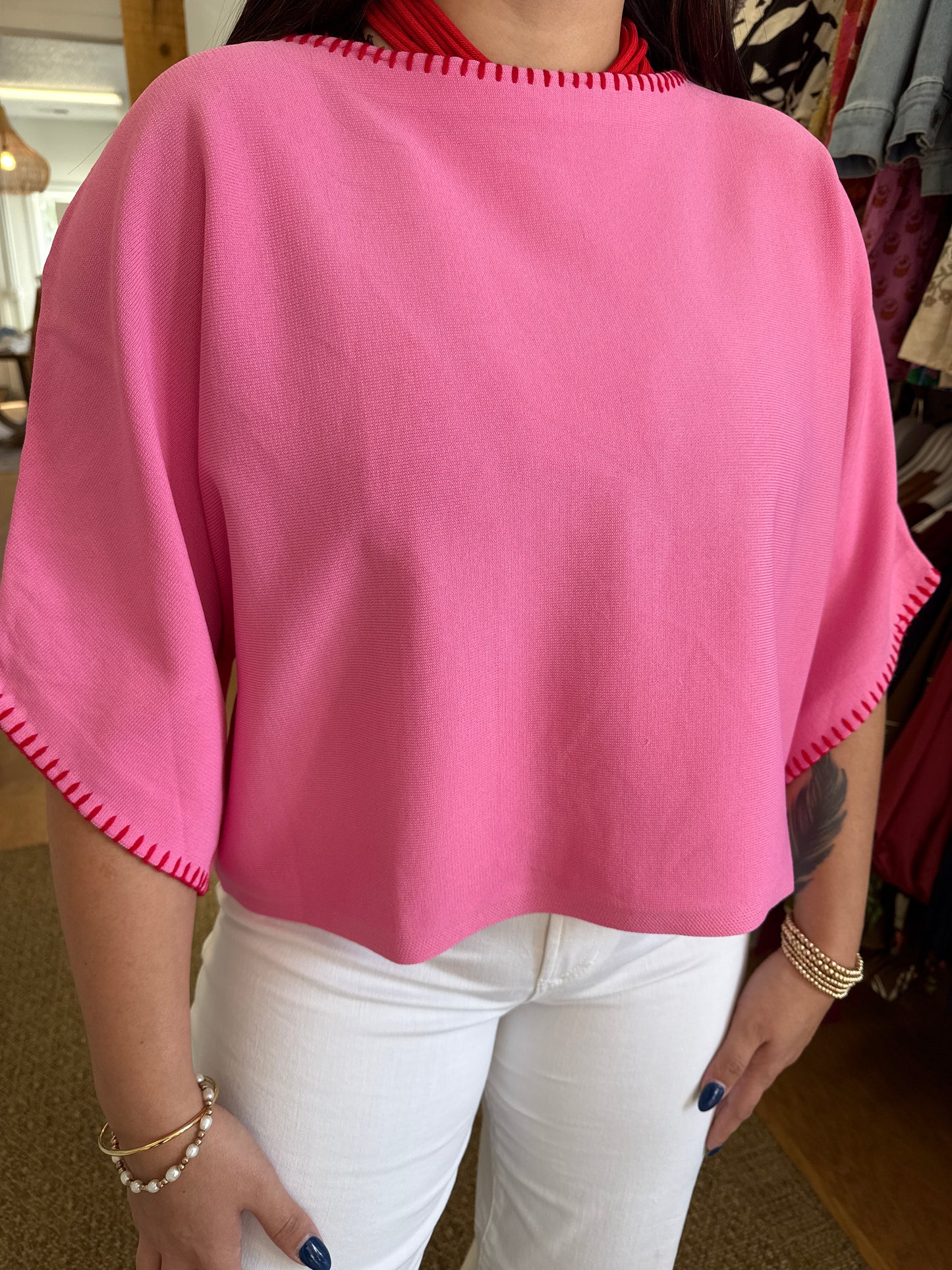 MOONSTITCH HEM TOP -PINK