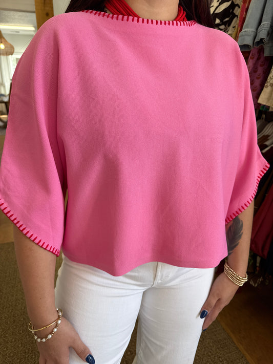 MOONSTITCH HEM TOP -PINK