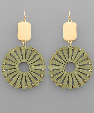 WOOD BAR CIRCLE EARRINGS - GREEN/GOLD