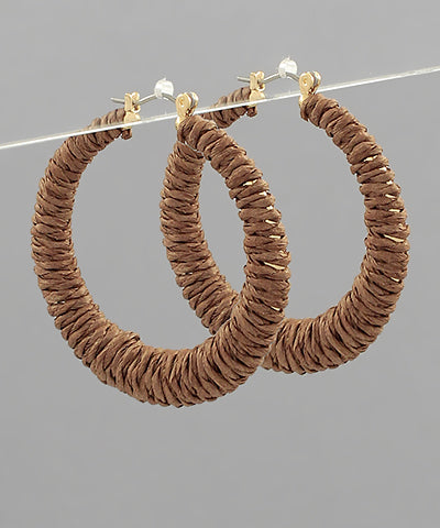 RAFFIA WRAPPED CIRCLE HOOPS - ASSORTED