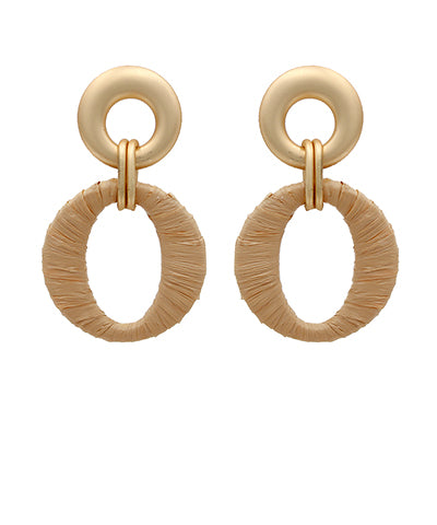 WRAPPED W/RAFFIA OVAL EARRINGS - ASSORTED