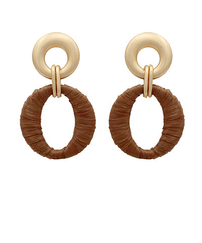 WRAPPED W/RAFFIA OVAL EARRINGS - ASSORTED
