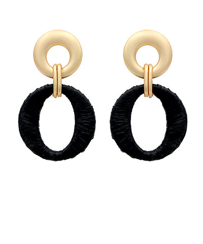 WRAPPED W/RAFFIA OVAL EARRINGS - ASSORTED