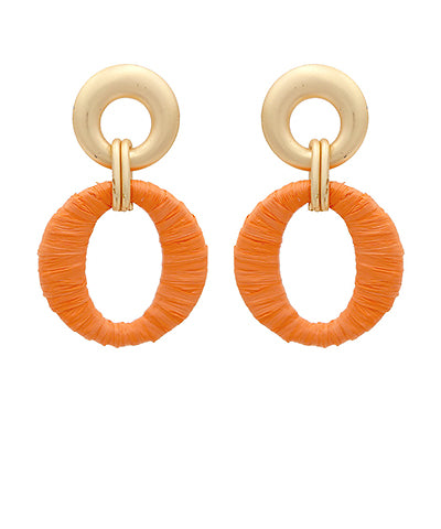 WRAPPED W/RAFFIA OVAL EARRINGS - ASSORTED