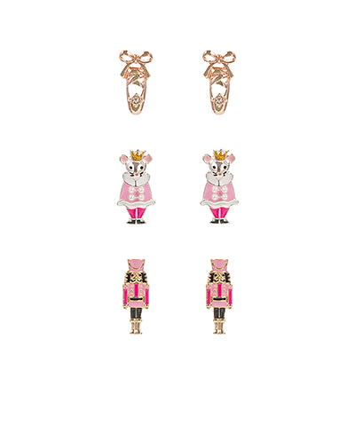 CHRISTMAS NUTCRACKER & BALLET EARRINGS SET - PINK