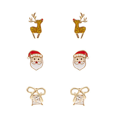 CHRISTMAS SANTA 3 PACK EARRING SET - GOLD