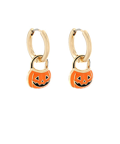 HALLOWEEN PUMPKIN DANGLE HOOPS - ORANGE/GOLD
