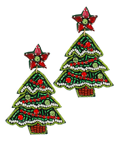CHRISTMAS TREE EARRINGS - GREEN
