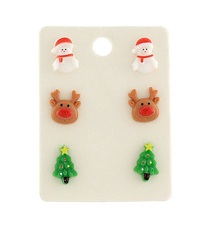 CHRISTMAS THEMED STUD EARRINGS SET GREEN/MULTI