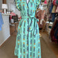 FLORAL FLUTTER SLEEVE MIDI DRESS - MINT