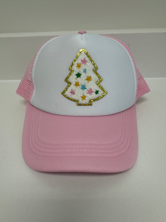 CHRISTMAS TREE TRUCKER HAT - PINK