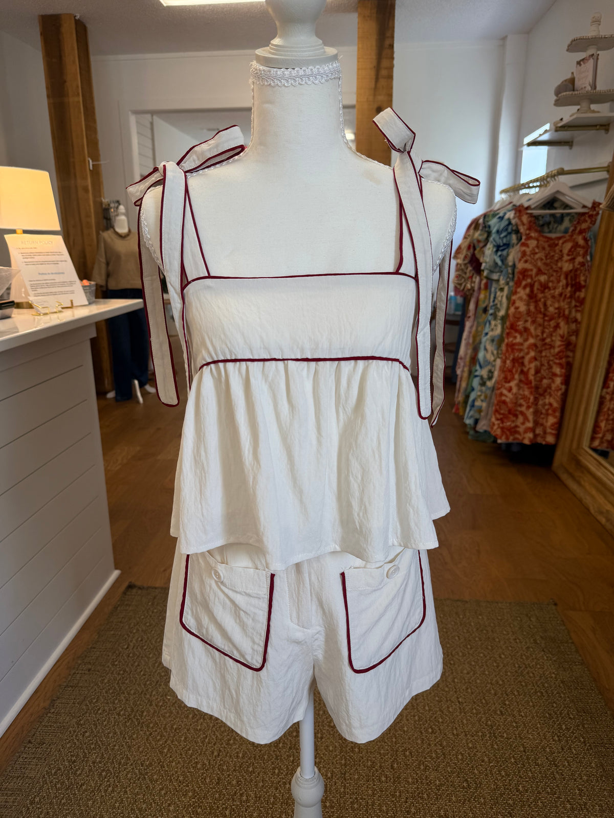 TIE SHORT SET - CREAM