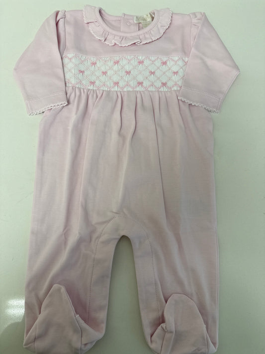 SUMMER BOWS  SMOCKED FOOTIE - PINK