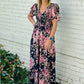 V NECK FLORAL DRESS - BLACK