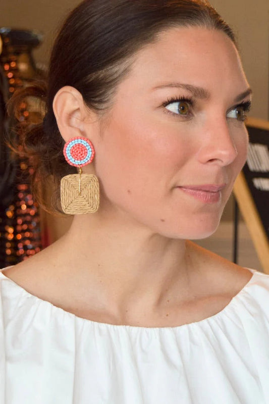 INDIE RATTAN EARRINGS - CORAL