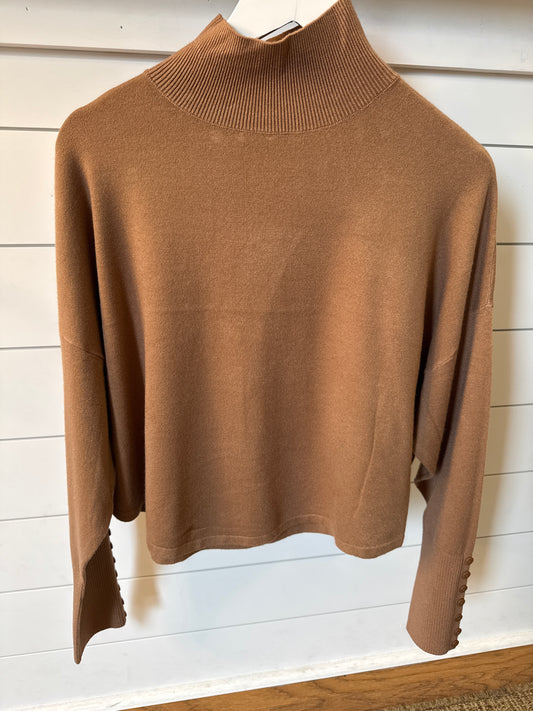 BUTTON DETAILED SLEEVE KNIT SWEATER - CAMEL